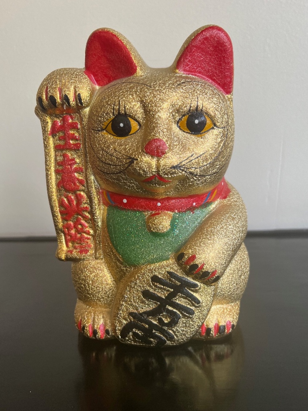 Vintage Maneki Neko Gold Lucky Cat Right Paw Raised FengShui